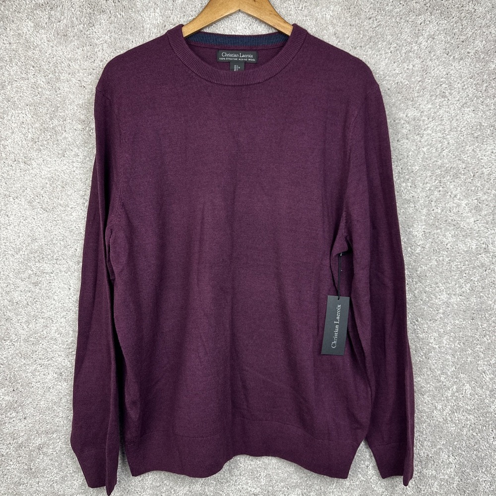 Christian Lacroix Sweater Mens Large Extra Fine Merino Wool Luxury Purple NWT‎